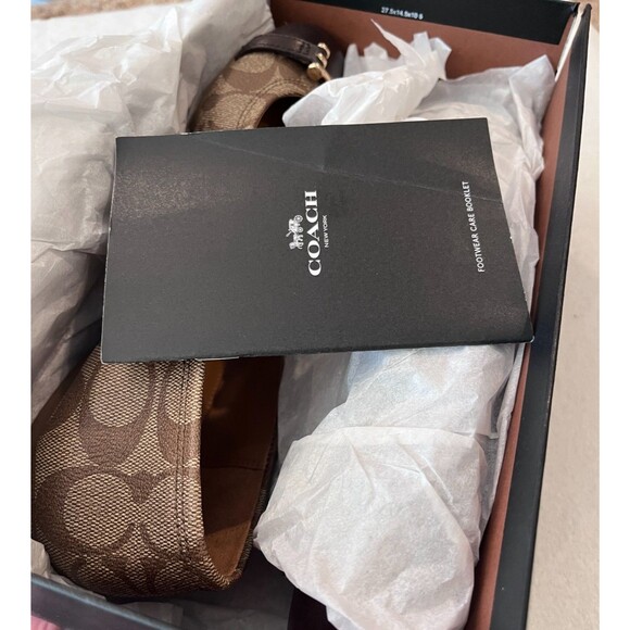 Coach Size 8.5 Women’s Ballet Leila Flats Khaki Chestnut Shoes Q9090 Logo w/ Box - Picture 11 of 15